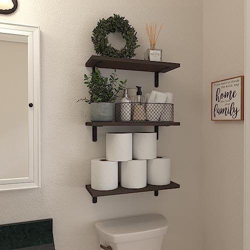 WOPITUES Floating Shelves Set of 6 for Wall Decor & Storage, Dark Brown