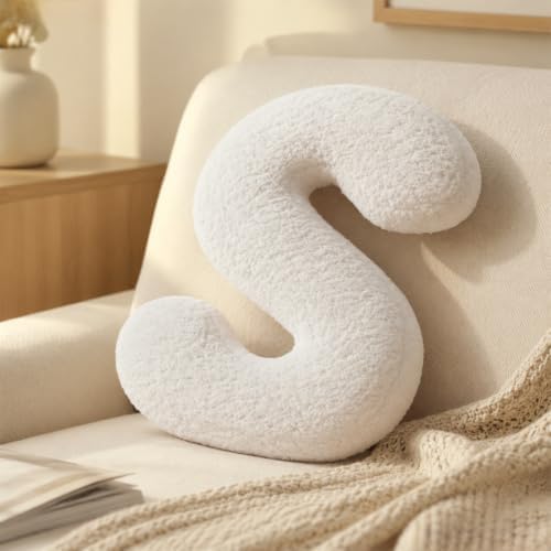 Letter Plush Pillow, Letter Hugging Throw Pillows, Decorative Initial Letter Shaped Throw Pillows for Bed Couch, Letter Pillows English Alphabet A to Z for Sofa Bedroom Living Room Decor (S)