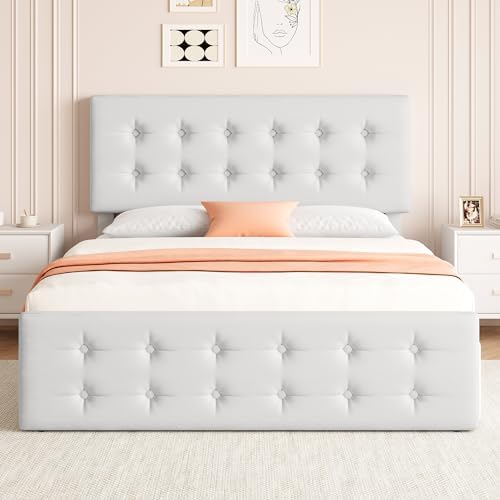 IDEALHOUSE Queen Size Bed Frame with 4 Storage Drawers and Headboard, White