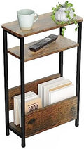 THUMEYE 7.1" Narrow Side Table for Small Spaces, 3 Tier Small End Table with Magazine Holder, Slim/Skinny Nightstand/Bedside Table for Living Room, Bedroom, 15.4" L x 24.2" H