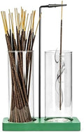 2 in 1 Incense Holder for Sticks Incense Burner Holder with Storage,Glass Upside Down Incense Holder for Sticks with Glass Ash Catcher for Meditation Yoga Spa Room Home Decor[2 Long Green]