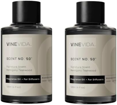 VINEVIDA Mahogany Teakwood Fragrance Oil for Cold Air Diffusers - 4 Fl Oz - Essential Oils for Diffuser Oil Refill & Air Freshener Room Spray (Pack of 2)