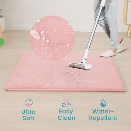 Huloo Sleep Baby Play Mat for Floor,Extra Large 71"×79" Playpen Mat for Toddler,Infant,Kids,1.3" Thick Elasti Foam Non-Slip Nursery Rug,Water Repellent Soft Padded Activity Mats for(Pink)