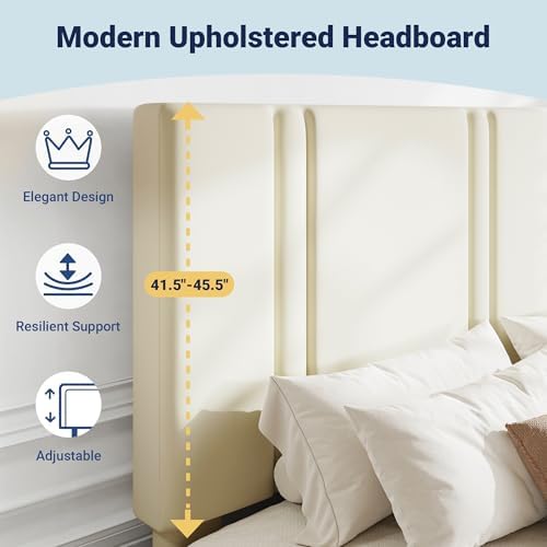Allewie Queen Platform Bed Frame with Velvet Upholstered Headboard