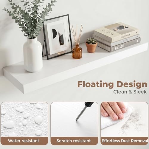 32 Inch Floating Shelves for Wall, 8"D Wood Storage Shelves, White Finish