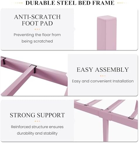 SHA CERLIN Twin Size Metal Bed Frame with Butterfly Headboard, Pink