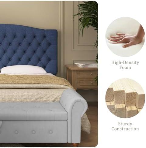 Furpopup Linen Queen Size Headboard Only, Upholstered Wall mount, Navy Blue