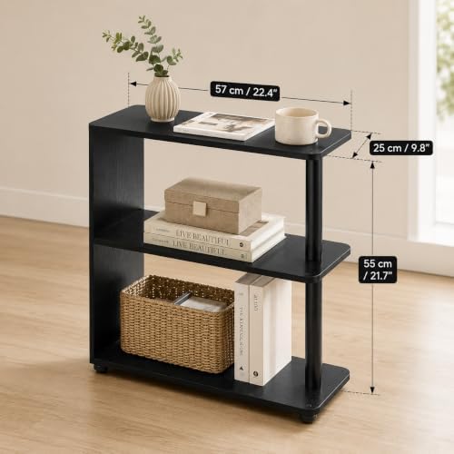 3-Tier Narrow End Table, Industrial Slim Side Table, Black