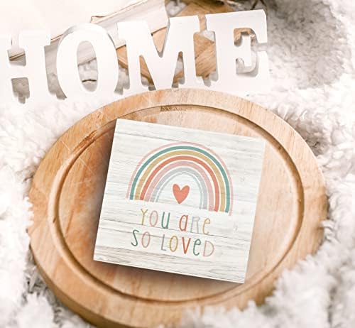SRADMO You are So Loved Rainbow Heart Wood Box Sign Desk Decor