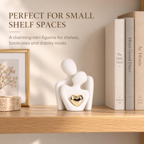 Mini Couple Statue, Ceramic Figurine for Shelf Decor, 3.15" White
