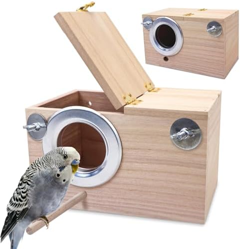 PINVNBY Parakeet Nesting Box Bird House for Cage Wood Mating Breeding Box