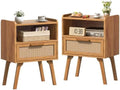 Lerliuo Rattan Nightstands Set of 2, Side Table with Drawer