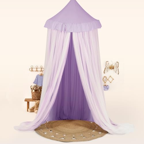 little dove Bed Canopy for Girls with Star Lights, 39.4''x 106'', Purple