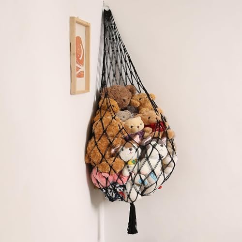 Novel Amdermi Stuffed Animal Hammock Corner Hanging Net for Stuff Aniaml Storage Macrame Toy Display Plush Toy Holder-Perfect for The Tiny Space Walls (Black, XXL)