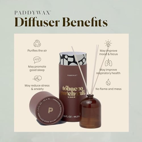 Paddywax Petite Reed Diffuser Set, Tobacco Patchouli, Brown, 1.5 oz