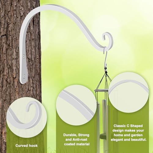 FEED GARDEN Heavy Duty Plant Hooks - 2 Pack 8 Inch Wall Mounted Hanging Brackets, 44lb Capacity Steel Plant Hangers for Bird Feeders, Baskets, Wind Chimes Outdoor Indoor- White