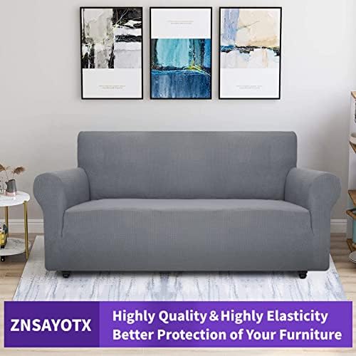 ZNSAYOTX Super Stretch Couch Cover (72"-92") Universal Sofa Covers with Elastic Bottom, Dog Cat Pets Friendly Washable Furniture Protector Fitted Sofa Slipcovers Stay in Place (Light Grey, Sofa)