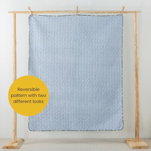 SLPR - Cotton Quilted Throw Blanket, 50" x 60" Blue Floral, Wildflowers
