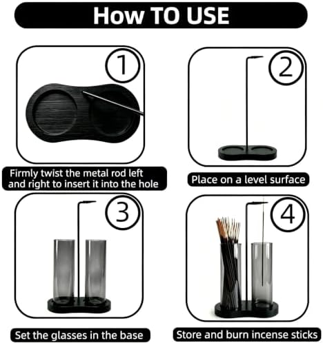 Gray Glass Incense Holder, Black Incense Sticks Burner Holder with Storage,Hang Upside Down Incense Holder for Sticks with Glass Ash Catcher for Meditation Yoga Spa Room Decor (Gray)