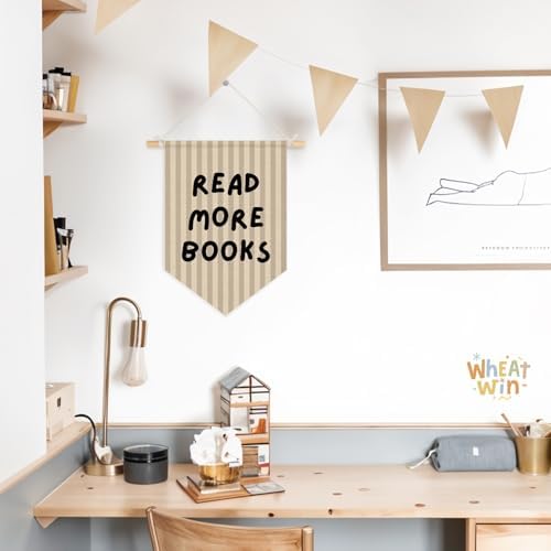 Classroom Reading Nook Decor, Read More Books Pennant Flag for Reading Corner Classroom Library 15x11 Inch - Beige