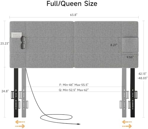 ONBRILL Headboard Full/Queen Size, Adjustable Height 42-48 in, Light Grey