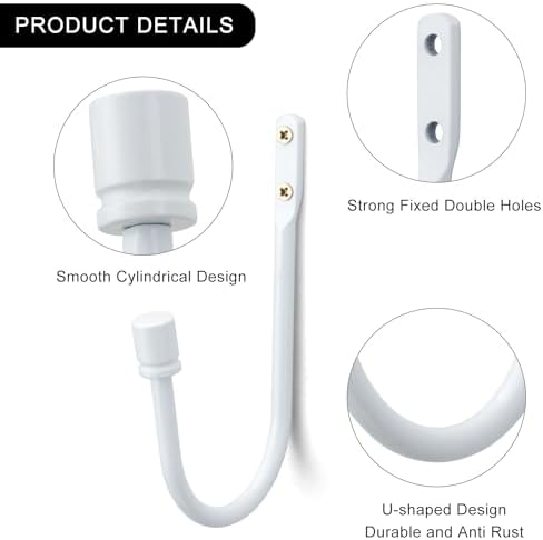 2Pcs Curtain Holdbacks, Metal U Shaped Hook Wall Mounted, Tassel Curtain Tieback Hook, Drapery Tiebacks, Curtain Accessories, Decorative Curtain Drapery Holdback (White)