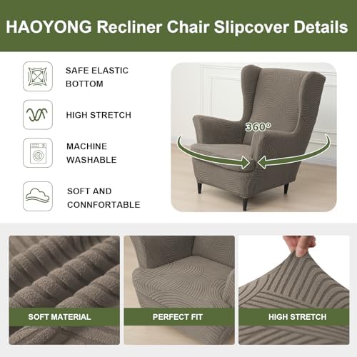 HAOYONG Wing Chair Slipcovers Printed Wingback Chair Covers 2 Pieces Wingback Armchair Slipcover Stretch Chair Slip Covers Washable Armchair Protector Cover for Living Room and Bedroom