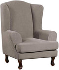 Turquoize Wingback Chair Covers 2 Piece Wing Chair Slipcover Stretch Slipcovers for Wingback Chairs Wing Chair Cover Spandex Jacquard Fabric with Elastic Bottom Non-Slip Furniture Cover, Taupe