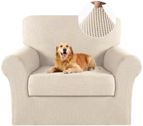 Turquoize 2 Piece Chair Covers for Living Room Armchair Cover Armchair Slipcovers with Arms Feature Thick Jacquard Fabric (Chair,Biscotti Beige)