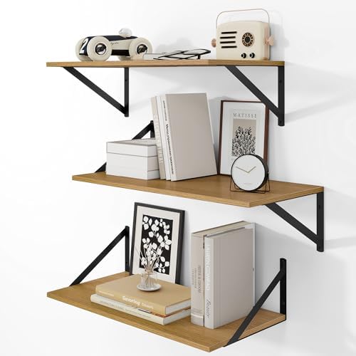 Heimlove 24W x 12D Deep Floating Shelves Set of 3 Oak