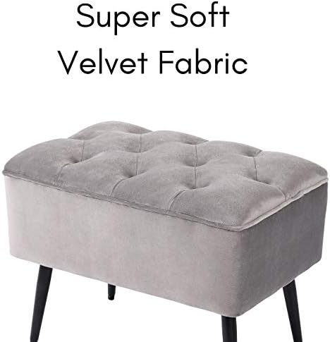 BIRDROCK HOME Rectangle Tufted Velvet Ottoman Foot Rest - 21.5x14x16.5” Small Foot Stool with Legs - Upholstered Padded Footrest Modern Ottomans for Living Room Furniture, Bedroom Footstool (Grey)