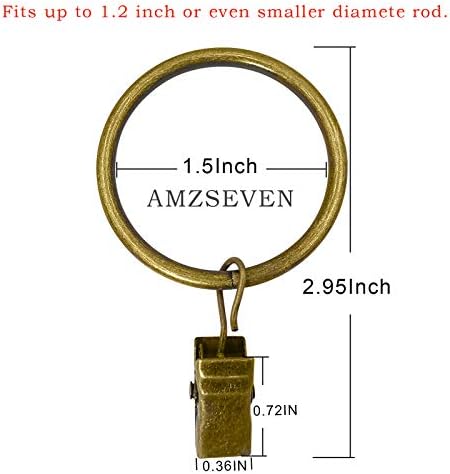 40 Pack Metal Curtain Rings with Clips, 1.5 in ID, Bronze