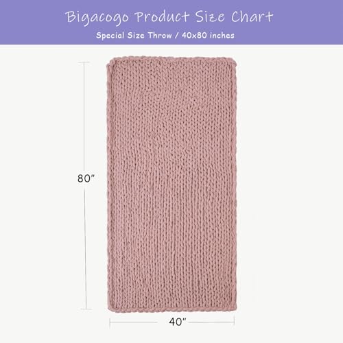 Bigacogo Chunky Knit Throw Blanket for Couch, 40x80 inches, Dusty Pink