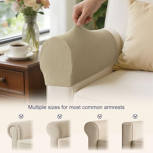 SUBRTEX Stretch Couch Arm Covers Set of 2, Non-Slip Sofa Armrest Slipcovers