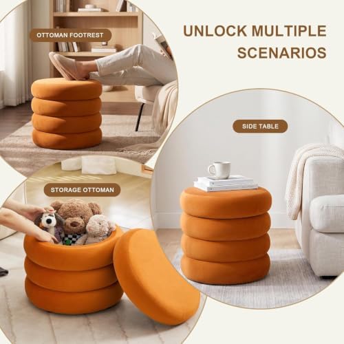 Round Velvet Storage Ottoman, Small Tufted Vanity Stool for Dorm