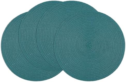 SHACOS Round Placemats Set of 4 Woven Braided Table Placemats 15 inch Circle Place Mats Washable Non Slip Table Mats for Home Wedding Party, Teal Green