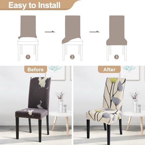 SearchI Dining Room Chair Covers Set of 6, Stretch Printed Parsons Chair Slipcovers Spandex Removable Washable Kitchen Chair Protector Cover for Dining Room, Hotel, Ceremony(Dandelion Pattern)
