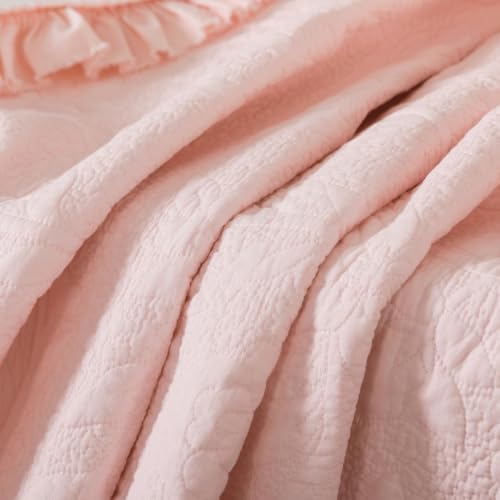 Brandream Pink Ruffled Quilted Throw Blanket Cotton 47 X 60 Chic Throw