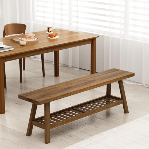 HOKYHOKY Reclaimed Solid Wood Bench-55 Entryway Bench with Storage Shelf