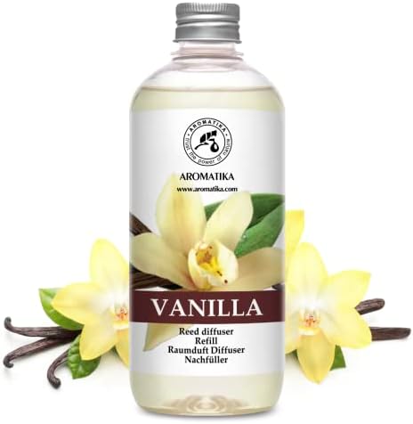 Vanilla Reed Diffuser Refill with Natural Vanilla Essential Oil – 17 Fl Oz – Fresh, Long-Lasting Fragrance for Aromatherapy, Home, Office & Spa