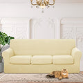 4 Pieces Stretch Couch Cover for Sofa, 3 Cushion, Beige