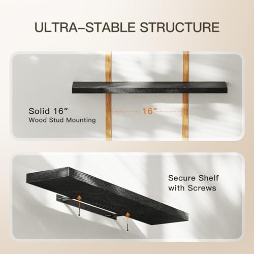 Amada 32 Inch Floating Shelves with Invisible Brackets, Set of 2, Black