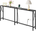 Gewudraw 70" Sofa Table Behind Couch with Socket-Narrow Console Table,Black