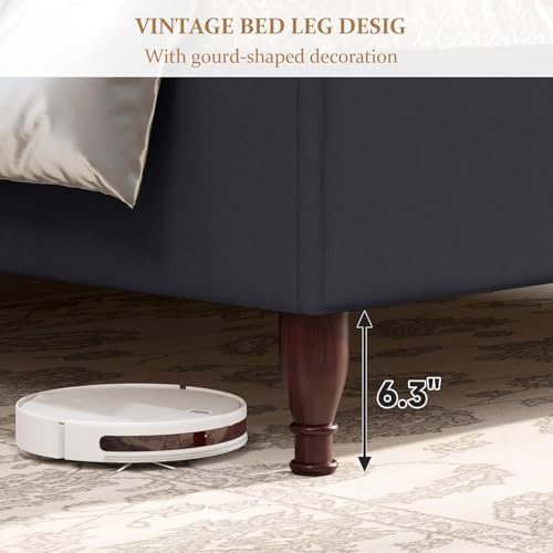 koorlian Full Size Upholstered Bed Frame with 51'' Tall Headboard Dark Navy