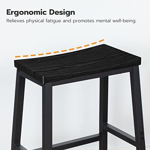 HOOBRO Bar Stools, Set of 2 Bar Chairs, 23.6 Inch Saddle Stools, Kitchen Counter Stools with Footrests, Industrial for Dining Room, Kitchen, Counter, Black BB02MD01