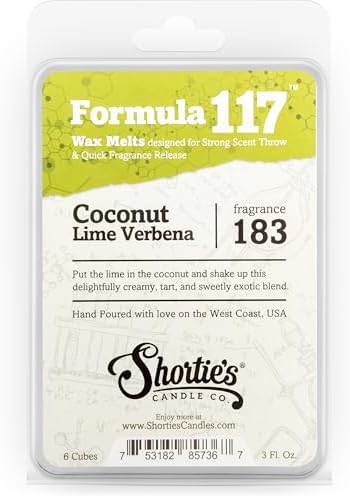Shortie's Candle Company Coconut Lime Verbena Premium Wax Melts - 3 Oz., Strong & Long Lasting, Non-Toxic - Made with Essential & Natural Oils - Formula 117
