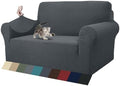 ZNSAYOTX 1 Piece Jacquard Couch Covers for 2 Cushion Couch High Stretch Loveseat Slipcover for Pets Dogs Anti Slip Love Seat Sofa Slipcover Furniture Protector (Loveseat, Dark Grey)