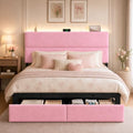 Queen Bed Frame with 2 Storage Drawers, Pink Velvet Upholstered