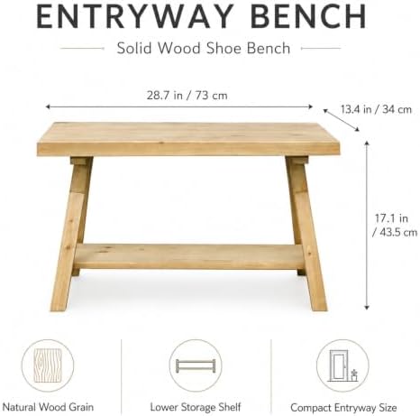 SwallowLiving Solid Wood Entryway Bench 30" Farmhouse A-Frame Shelf