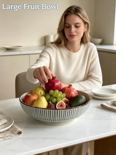 10" Large Ceramic Fruit Bowl for Kitchen Counter & Dining Room Table